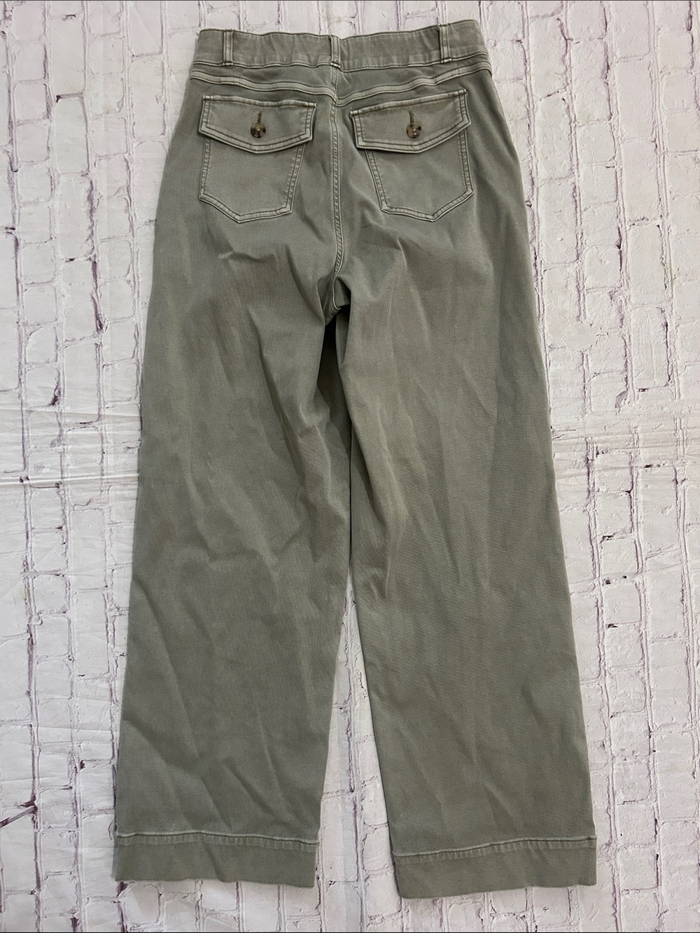 SPANX Twill Olive Green Cropped Wide-Leg Pants Size Medium Tall - Picture 6 of 6